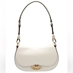 Valentino Ohval Fold-Over Top Small Leather Shoulder Bag, White
